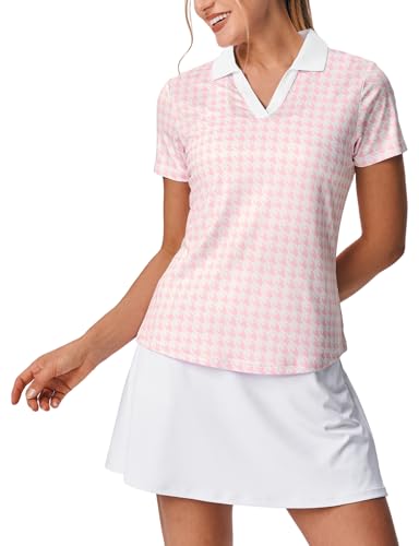Image of BGOWATU Women's Short Sleeve Golf Tennis Polo Shirts V Neck Collared Workout Tops UV Protection Dry Fit