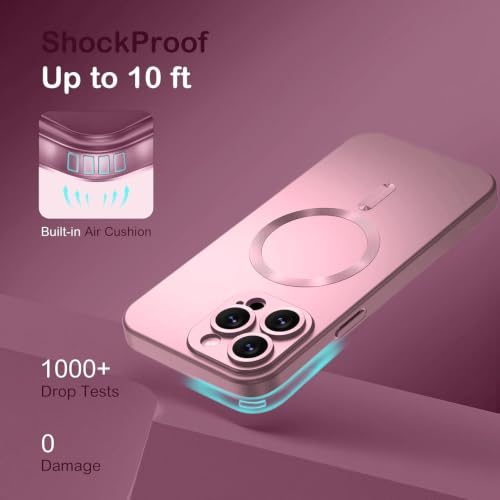 Image of DIZORO Magnetic Case for iPhone 12 Pro Max Cover [Compatible with MagSafe][Built-in Camera Lens Protector] Slim Soft Silicone Bumper Shockproof Metallic Luster Back Cover Phone Cases (Pink)