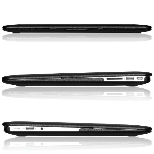 Kuzy Leather Case Compatible With Macbook Air 13 Inch Case 2017 2016 2015 2013 Older Version Model A1466 A1369 Mac Book Air 13In Cover Hardshell Apple Laptop Case Macbook Air Case 13.3 Inch, Black #TOP4