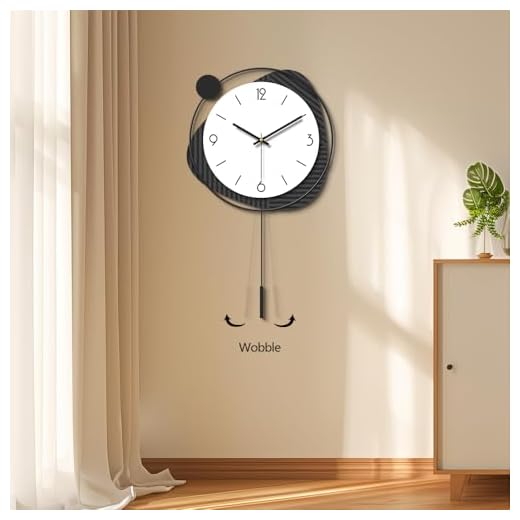 Modern Wall Clock with Swinging Pendulum, Silent Non-Ticking Battery Operated 12x24 Inch Large Decorative Wall Clock for Living Room, Office, Bedroom, Farmhouse, Minimalist Home Décor