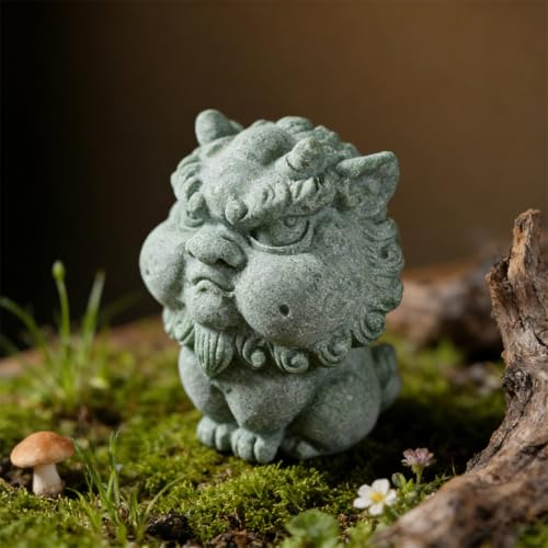 Image of livelyfish Feng Shui Guardian Chi Lin /Kylin /Qi Lin Statue Sandstone Figurine Wealth Good Luck Sculpture Chinese Decor for Fish Tank Aquarium Garden & Patio Micro Yard Bonsai Decoration (M)