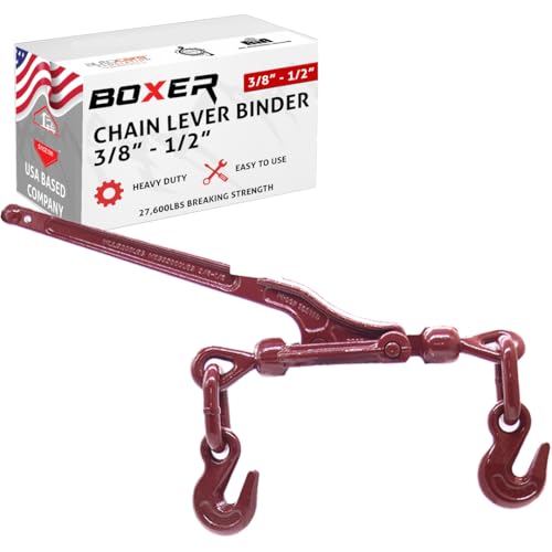 Image of BoxerTool 3 /8 inch - 1 /2 inch Heavy Duty Chain Lever Load Binder with Forged Grab Hooks - Chain Binder Tie Down - 27,600 LBS Breaking Strength
