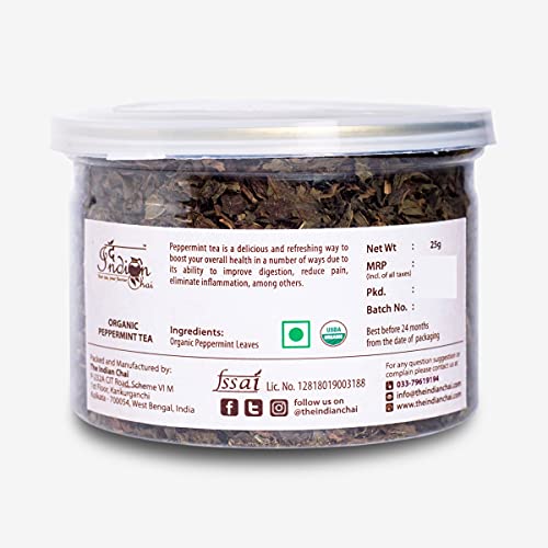 Image of The Indian Chai - Organic Peppermint Tea 25g | Caffeine-Free Herbal Aromatic Mint Infusion | Refreshing Mint Burst for Night Time Relaxation