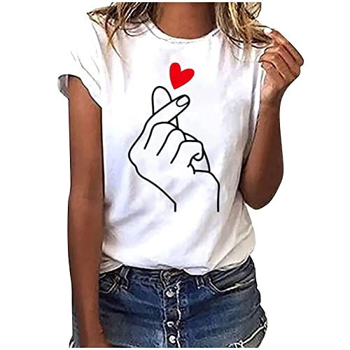 T Shirt Damen Weiß Kurzarm Tshirt mit Aufdruck Baumwolle T-Shirts Rundhals Basic Casual Lockeres Tee Shirts Teenager Mädchen Schöne Herz Oberteile Sommer Sportshirt T Shirt Damen Weiß Kurzarm Tshirt mit Aufdruck Baumwolle T-Shirts Rundhals Basic Casual Lockeres Tee Shirts Teenager Mädchen Schöne Herz Oberteile Sommer Sportshirt