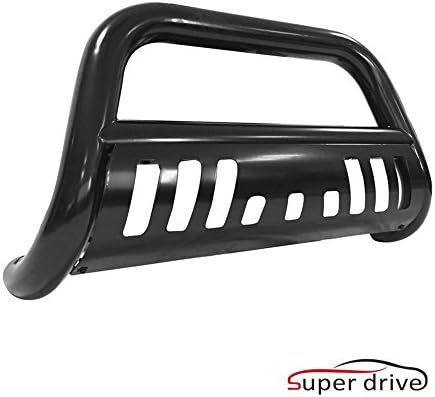 SUPER DRIVE B02G0800 - for 1994-2001 Dodge Ram 1500 1994-2002 Dodge Ram 2500 3500 Black Powder Coated Steel Bull Bar Brush Grill Bumper Guard with Skid Plate & Light Holes