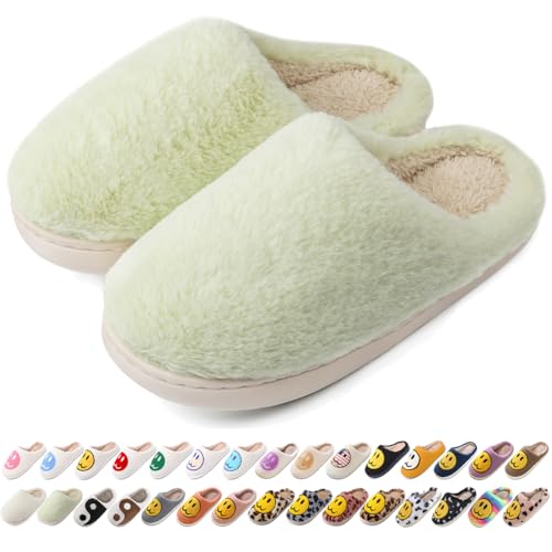 Image of Women's Men's Preppy Happy Face Slippers Comfy Warm Plush Slip-On House Slipper for Winter Indoor Soft Cushion Non-slip Fluffy Slides Slippers