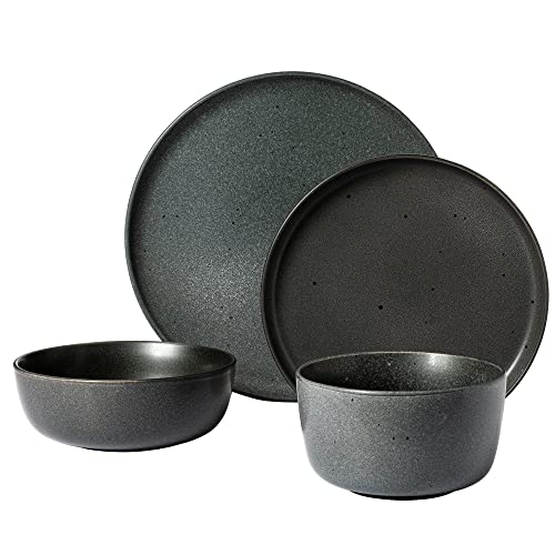 Image of Gibson Elite James Street Stoneware Matte Reactive Double Bowl Dinnerware Set - Truffle Grey, Service for 4 (16pcs)