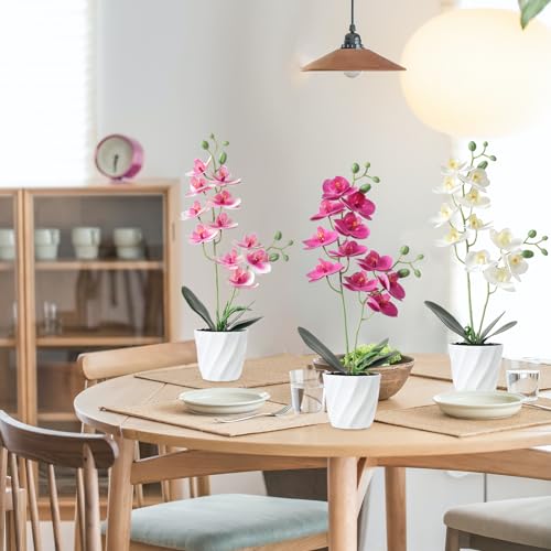Dremisland 3PCS Artificial Orchid Flower Bonsai 38cm Faux Potted Butterfly Orchid in White Pots Phalaenopsis Fake Silk Flower Plants Foliage Indoor Decor for Home Table Centrepiece Living Room - Image 2