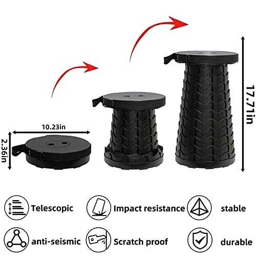 Image of Retractable Folding Stool, Portable Telescoping Stool with Storage Bag Lightweight Sturdy Load Capacity 400lbs, Foldable Camping Stool for Outdoor Fishing Hiking Gardening BBQ