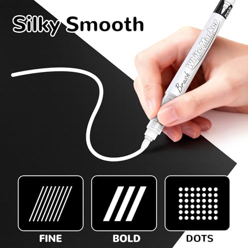 Image of Guangna White Acrylic Paint Markers, Direct Liquid Ink Pens with Brush Tip, Permanent White Paint Pens for Fabric Rock Painting, Wood, Canvas, Glass, Ceramic & Black Paper, Quick-Drying DIY Crafts