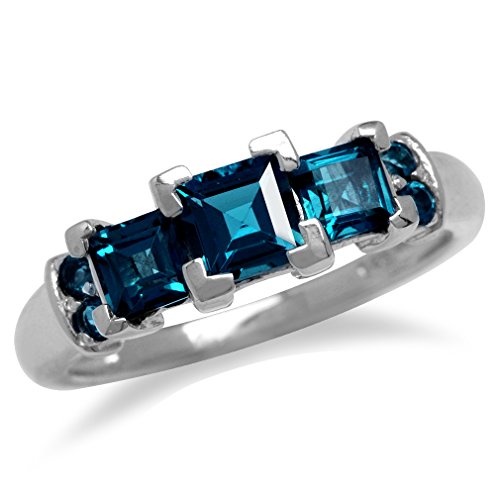 Silvershake 1.76ct. 3 Stone Genuine Square Shape London Blue Topaz White Gold Plated 925 Sterling Silver Ring Size 9