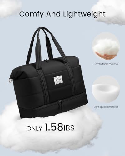 LOVEVOOK Travel Duffle Bag for Women, 3Pcs Puffer Large Weekender Overnight Bag with Shoe Compartment, Water Resistant Gym Duffel Bag, Carry on Bag for Hospital Delivery with Toiletry Organizer3