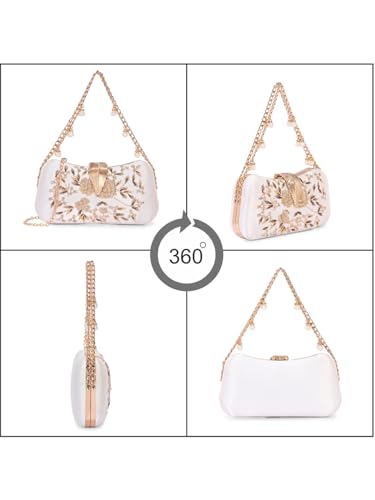Image of TOOBA Handicraft Women's Beautiful Bling Box Clutch Bag | Evening Bag, Bridal Purse & Party Handbag | Wedding & Special Occasion Clutch (Flower Leaf)