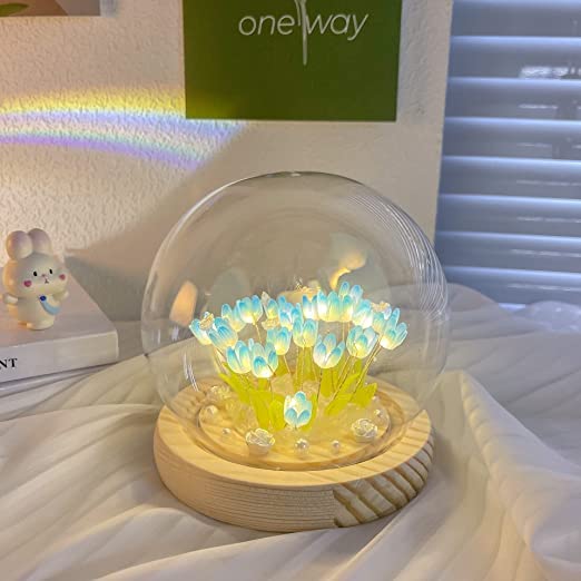SHANJIA LED Tulip Night Light, DIY Tulip Night Light,Romantic Tulip Ambient Light, Tulip Small Table Lamp Decoration, Simulation Flower Light for Lovers Gifts (Finished Tulip, 13 Blue Flowers)