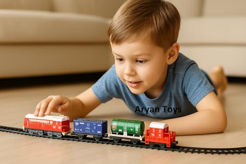 Image of Sheel Mini Cargo Train Set for Kids | - Battery Operated Toy with Engine, Oil Tanker, Coal Wagon, Brake Van & Track | Educational & Fun Gift Toy for Boys & Girls