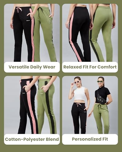 Image of BLINKIN Women's Relaxed Fit Mid Rise Cotton Pajamas Combo, Pack of 2-The Ultimate Track Pants : Ideal Lower for Night Wear & Comfort Wear