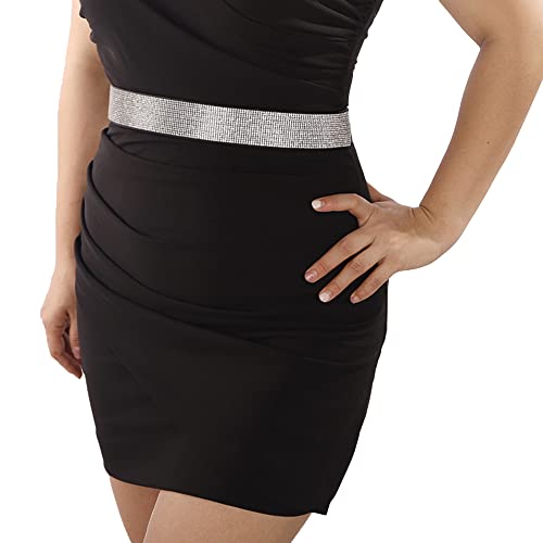 Wiwpar Sparkly Rhinestone Elastic Faux PU Leather Belt Shiny Crystal Stretch Waist Belt Wide Waist Band for Women Girls Dress (Style1)2