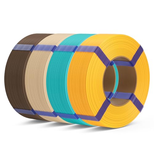 DEEPLEE Filamento PLA Basic 1.75 mm, Confezione Senza Bobina Zero Sprechi, Giallo Caldo + Turchese + Beige + Marrone (4×1 kg), Precisione ±0.02 mm, Avvolgimento Anti Groviglio per Stampanti 3D FDM