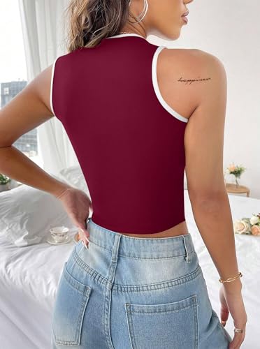 Image of LovelyWholesale Women Sexy Cut Out Crop Tank Tops Crew Neck Summer Sleeveless Top
