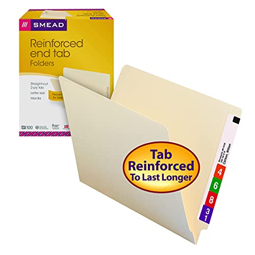 Smead End Tab File Folder, Shelf-Master Reinforced Straight-Cut Tab, Letter Size, Manila, 100 Per Box (24110) #TOP2