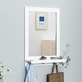 ARTPOWER Wall Mirror with Shelf, White Vanity Mirror with Hooks, Hanging Wall Mirrors for Bathroom, Bedroom, Entryway, Living Room, 27'