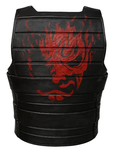 SpazeUp Mens 77 Tactical Vest - Black Real Leather Game Cosplay - Military Style Tactical Leather Vest Men2