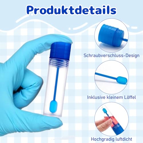 Tarqite 20 Stück Stuhlprobenröhrchen, 15ml Kotprobenröhrchen mit Etikettenaufkleber, Kotröhrchen Hund Katze, Probenröhrchen mit Löffel und Schraubdeckel für Haustier Test