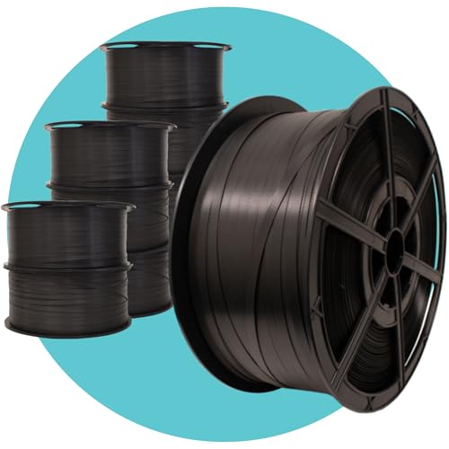 Triplast Polypropylene Hand Strapping Coil (12mm x 2000m, 145kg Break Strain) - Standard Black Strapping Roll with Plastic Reel for Palletising Light Loads & Bundling Parcels for Shipping (Pack of 10)