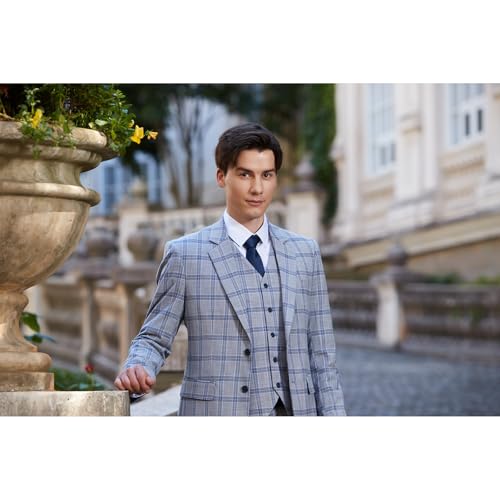 Men's 3 Pieces Slim Fit Plaid Suits Wedding Party Checked Tuxedo Blazer Jacket Vest Pants Suit Set4