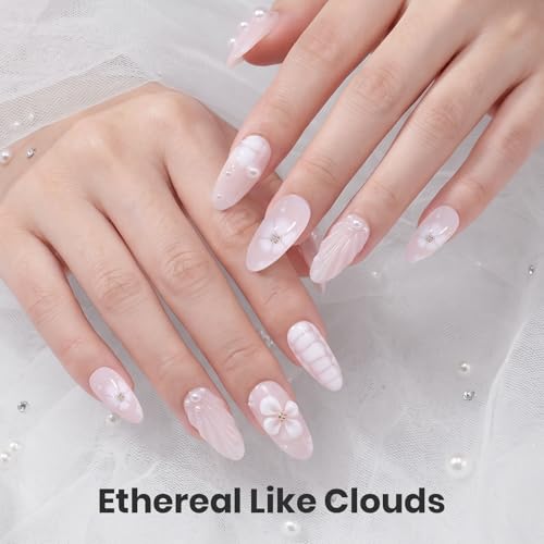 Image of Beetles White Gel Nail Polish Set, Milky White Silver Glitter Pearl Cat Eye | Neutral Nude Shades, Soak Off UV LED Winter Manicure Kit with Magnet, 7.5 ml Each