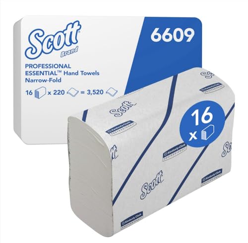 Essuie-mains Scott® Essential™ 6609 - Essuie-mains enchevêtrés pliés en V- 16 paquets x 220 essuie-mains en papier blanc (3 520 au total)