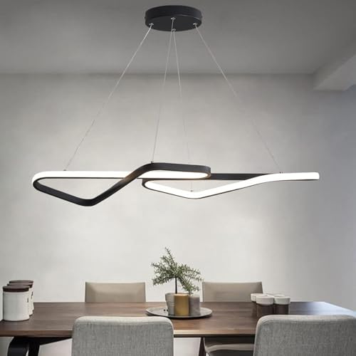 Yuelux Lámpara Colgante LED Moderna 36W - Luminaria Lineal Regulable con Mando (2700K-6500K), Ideal para Comedor, Cocina y Salón - Lámpara de Techo para Isla de Cocina o Oficina (Negro)