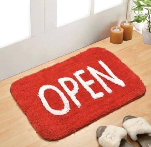 Image of Set of 2 Micro Anti Skid Bath Mat for Home Kitchen, Office, Water Absorbent Machine Washable and Quick Dry Luxury Mats for Bathroom, Kitchen, Entrance. (Red Open)