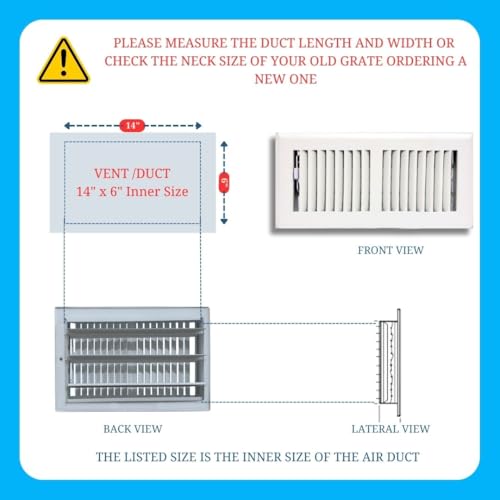 Image of 6 inch x 14 inch White Floor Register 2 Way - Stamped Face Steel Vent Cover, HVAC Floor Grille for AC Heat, Fits 6x14 Duct Opening, Heavy Duty Metal Register