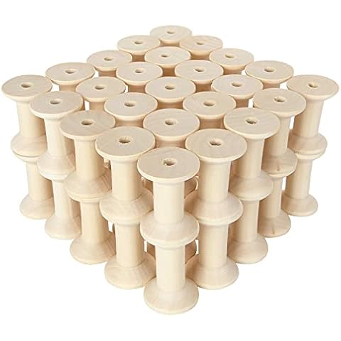 FVIEXE 40PCS Wooden Spools for Crafts, Unfinished Empty Thread Spool, Wooden Ribbon Spools for Arts DIY Wood Projects, Bobbins for Wire Weaving (47mm x 30mm) Cover