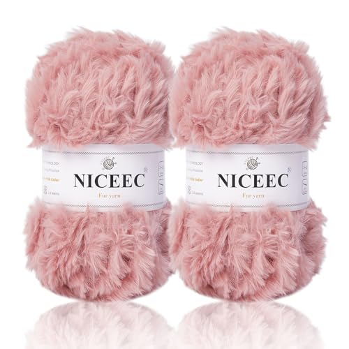 Image of NICEEC 2 Skeins Faux Fur Yarn Super Soft, Chunky & Fluffy, Eyelash Yarn for Crochet & Knitting (Total Length 70yds,3.53oz) - Dusty Rose