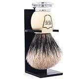 Parker Safety Razor, Premium 3 Band Pure Badger Shaving Brush with Stand Included - Packaged in a Gift Box - Generate a Thick & Luxurious Lather with Your Favorite Shave Soap - White & Chrome Handle