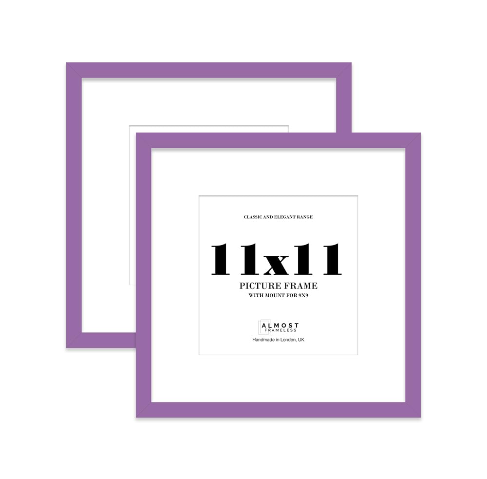 11x11 Purple Picture Frame with Mount for 9x9 Photos, Prints - Modern Square Wall Frame, Set of 2