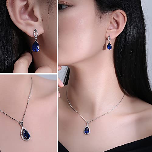 JIANGXIN Teardrop Birthstone 925 Sterling Silver Rhodium Plated Gemstone Jewelry Set for Women Stud Earring Pendant Necklace 16~18inch Italian Box chain3
