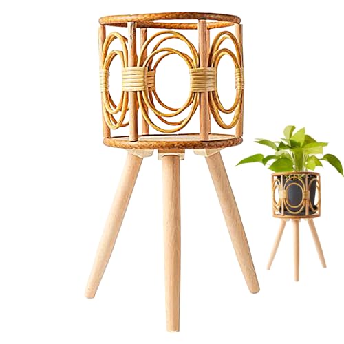 Soportes de madera para plantas de interior, maceta de madera tejida a mano con patas, estante de exhibición bohemio resistente para dormitorio, escritorio, flores, suculentas, patio, jardín, balcón