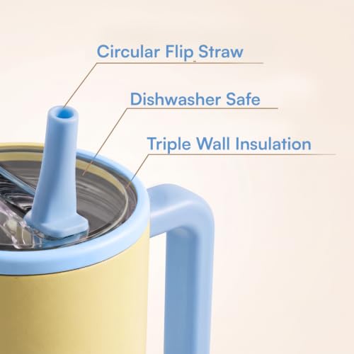 Image of House of Quirk 1200ML Tumbler with Handle & Simple Flip Straw - Car Cup Holder Friendly, Leak Resistant Water Bottle-Reusable Insulated Stainless Steel & Rubber Base (Butter Yellow)