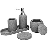Resin Bathroom Accessories Set, 5 Pcs Sturdy Matte Grey Bathroom Accessory Set with Tray,Toothbrush