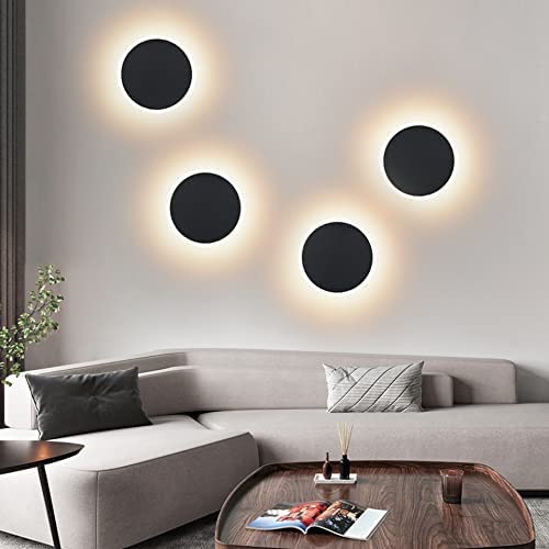 Applique Murale Intérieur en Ronde applique ​murale industrielle LED 7W 3000k Blanc Chaud Lampe Murale idéal pour un Loft un couloir ou une chambre à coucher ,85/265V (Noir) Cover