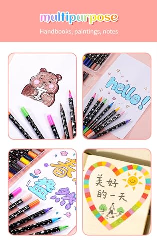 Image of Amitasha 24 Color Shades Art Marker Glitter Brush Pen Set Soft Dual Tip Water-based Shimmer Colors Sketch Pen for Kids Adults DIY Greeting Birthday Cards Scrapbook (12 Pens = 24 Colours)