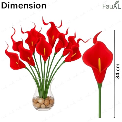 Image of 10 Pcs Artificial Calla Lily Flowers Bunch for Vase and Flower Pots- Premium Real-Look Faux Lily Stems for Home Decor, Living Room, Bedroom, Office Decoration (Vase not Included) (Red)