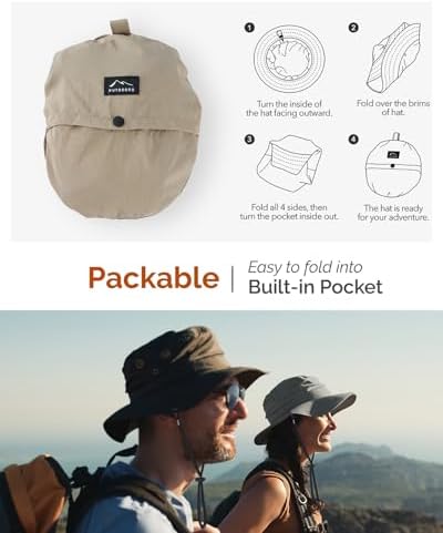 Hat Hut Mens Waterproof Bucket Rain Hat, UPF50+ Sun Hat, Wide Brim, Packable, All-Weather Outdoor Hiking Fishing Hats (CA/US, Alpha, One Size, Khaki) - 5