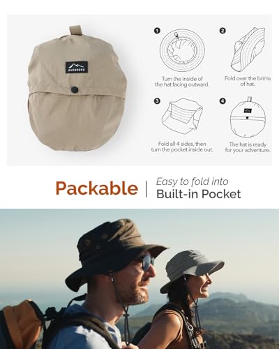 Hat Hut Sonnenhut für Herren, Wasserdichter Fischerhut, LSF 50+ breite Krempe, Regenhut, Outdoor Bucket Hat, Wandern, Allwetter (DE/NL/SE/PL, Alphanumerisch, Einheitsgröße, Khaki)