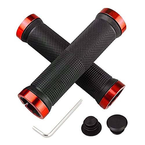 Bike Lenker Griffe, Fahrrad Griffe Lenkergriffe Fahrrad, Fahrradlenker mit 2 Dehnbaren Aluminium-Endkappen, Rutschfester Gummi Bike BMX MTB Handgriff (Rot & Schwarz) Cover