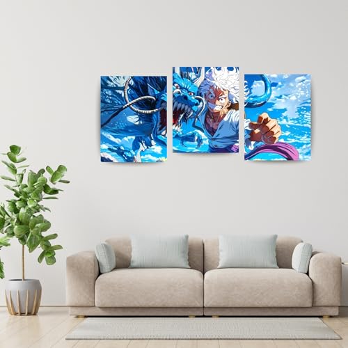 Image of ADRAIL STORE One Piece Anime Manga Poster, Zoro Character Design Wall Poster 3 Panal - A4 Size, 300 GSM, Wall Decor Posters Wall Art For Bedroom, Living room, Office, Dining Room,No Frame (Luffy-3)