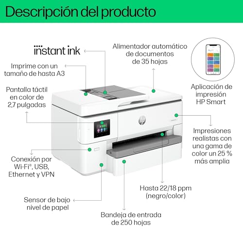 Miniatura 3 de HP OfficeJet Pro 9720e - Impresora Multifunción Profesional de Tinta, hasta A3 e impresión automática a Doble Cara hasta A4, Wi-Fi, 3 Meses de impresión Instant Ink